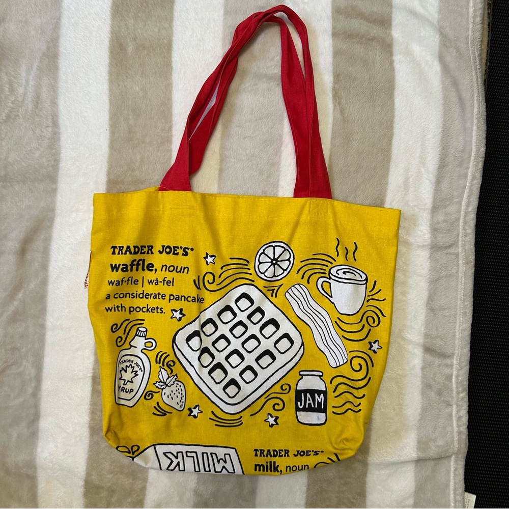 Trader Joe's Yellow Tote Bag with Red Handles